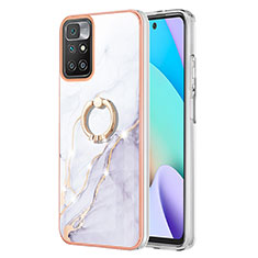 Coque Silicone Motif Fantaisie Souple Couleur Unie Etui Housse avec Support Bague Anneau Y05B pour Xiaomi Redmi 10 (2022) Blanc