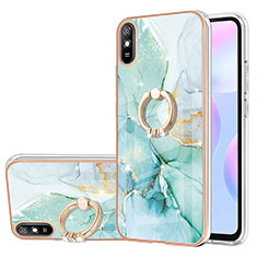 Coque Silicone Motif Fantaisie Souple Couleur Unie Etui Housse avec Support Bague Anneau Y05B pour Xiaomi Redmi 9AT Vert