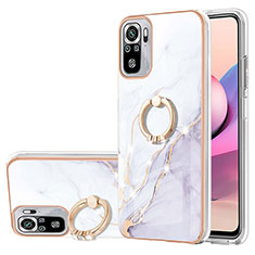 Coque Silicone Motif Fantaisie Souple Couleur Unie Etui Housse avec Support Bague Anneau Y05B pour Xiaomi Redmi Note 10 4G Blanc