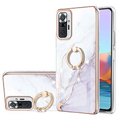 Coque Silicone Motif Fantaisie Souple Couleur Unie Etui Housse avec Support Bague Anneau Y05B pour Xiaomi Redmi Note 10 Pro Max Blanc