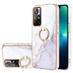 Coque Silicone Motif Fantaisie Souple Couleur Unie Etui Housse avec Support Bague Anneau Y05B pour Xiaomi Redmi Note 11S 5G Blanc