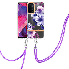 Coque Silicone Motif Fantaisie Souple Couleur Unie Etui Housse avec Support Bague Anneau Y06B pour Oppo A74 5G Violet