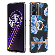 Coque Silicone Motif Fantaisie Souple Couleur Unie Etui Housse avec Support Bague Anneau Y06B pour Realme 9 Pro 5G Bleu