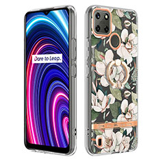 Coque Silicone Motif Fantaisie Souple Couleur Unie Etui Housse avec Support Bague Anneau Y06B pour Realme C21Y Blanc