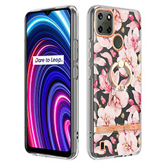 Coque Silicone Motif Fantaisie Souple Couleur Unie Etui Housse avec Support Bague Anneau Y06B pour Realme C21Y Rose