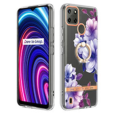 Coque Silicone Motif Fantaisie Souple Couleur Unie Etui Housse avec Support Bague Anneau Y06B pour Realme C21Y Violet