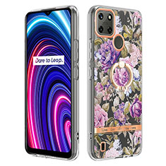 Coque Silicone Motif Fantaisie Souple Couleur Unie Etui Housse avec Support Bague Anneau Y06B pour Realme C21Y Violet Clair