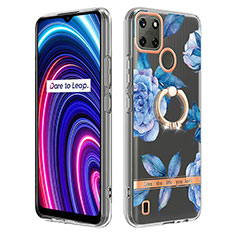 Coque Silicone Motif Fantaisie Souple Couleur Unie Etui Housse avec Support Bague Anneau Y06B pour Realme C25Y Bleu