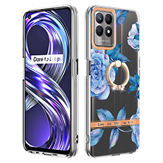 Coque Silicone Motif Fantaisie Souple Couleur Unie Etui Housse avec Support Bague Anneau Y06B pour Realme Narzo 50 4G Bleu