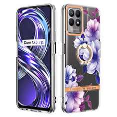 Coque Silicone Motif Fantaisie Souple Couleur Unie Etui Housse avec Support Bague Anneau Y06B pour Realme Narzo 50 4G Violet