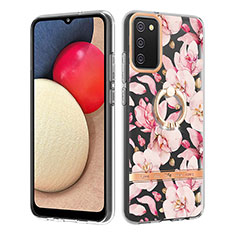 Coque Silicone Motif Fantaisie Souple Couleur Unie Etui Housse avec Support Bague Anneau Y06B pour Samsung Galaxy A03s Rose