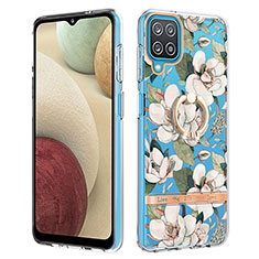 Coque Silicone Motif Fantaisie Souple Couleur Unie Etui Housse avec Support Bague Anneau Y06B pour Samsung Galaxy A12 Blanc