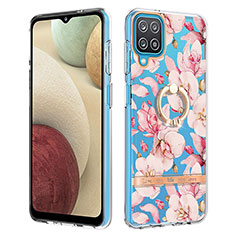 Coque Silicone Motif Fantaisie Souple Couleur Unie Etui Housse avec Support Bague Anneau Y06B pour Samsung Galaxy A12 Rose