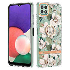 Coque Silicone Motif Fantaisie Souple Couleur Unie Etui Housse avec Support Bague Anneau Y06B pour Samsung Galaxy A22 5G Blanc