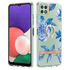 Coque Silicone Motif Fantaisie Souple Couleur Unie Etui Housse avec Support Bague Anneau Y06B pour Samsung Galaxy A22 5G Bleu