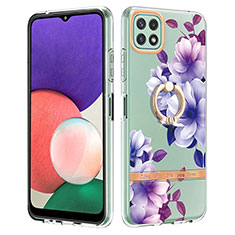 Coque Silicone Motif Fantaisie Souple Couleur Unie Etui Housse avec Support Bague Anneau Y06B pour Samsung Galaxy A22 5G Violet