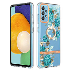 Coque Silicone Motif Fantaisie Souple Couleur Unie Etui Housse avec Support Bague Anneau Y06B pour Samsung Galaxy A52 4G Cyan