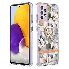 Coque Silicone Motif Fantaisie Souple Couleur Unie Etui Housse avec Support Bague Anneau Y06B pour Samsung Galaxy A72 4G Blanc