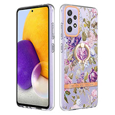 Coque Silicone Motif Fantaisie Souple Couleur Unie Etui Housse avec Support Bague Anneau Y06B pour Samsung Galaxy A72 5G Violet Clair