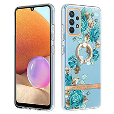 Coque Silicone Motif Fantaisie Souple Couleur Unie Etui Housse avec Support Bague Anneau Y06B pour Samsung Galaxy M32 5G Cyan