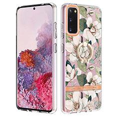 Coque Silicone Motif Fantaisie Souple Couleur Unie Etui Housse avec Support Bague Anneau Y06B pour Samsung Galaxy S20 Blanc