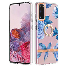 Coque Silicone Motif Fantaisie Souple Couleur Unie Etui Housse avec Support Bague Anneau Y06B pour Samsung Galaxy S20 Bleu