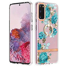 Coque Silicone Motif Fantaisie Souple Couleur Unie Etui Housse avec Support Bague Anneau Y06B pour Samsung Galaxy S20 Cyan