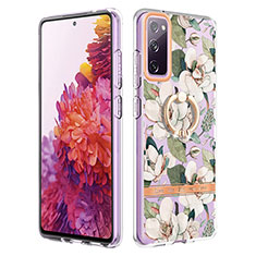 Coque Silicone Motif Fantaisie Souple Couleur Unie Etui Housse avec Support Bague Anneau Y06B pour Samsung Galaxy S20 FE 4G Blanc