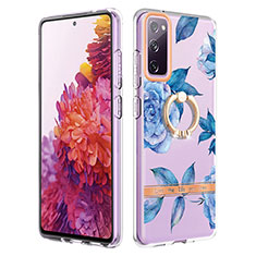 Coque Silicone Motif Fantaisie Souple Couleur Unie Etui Housse avec Support Bague Anneau Y06B pour Samsung Galaxy S20 FE 5G Bleu