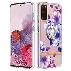 Coque Silicone Motif Fantaisie Souple Couleur Unie Etui Housse avec Support Bague Anneau Y06B pour Samsung Galaxy S20 Violet