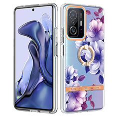 Coque Silicone Motif Fantaisie Souple Couleur Unie Etui Housse avec Support Bague Anneau Y06B pour Xiaomi Mi 11T 5G Violet