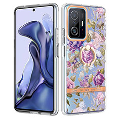 Coque Silicone Motif Fantaisie Souple Couleur Unie Etui Housse avec Support Bague Anneau Y06B pour Xiaomi Mi 11T 5G Violet Clair