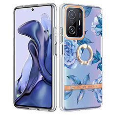 Coque Silicone Motif Fantaisie Souple Couleur Unie Etui Housse avec Support Bague Anneau Y06B pour Xiaomi Mi 11T Pro 5G Bleu