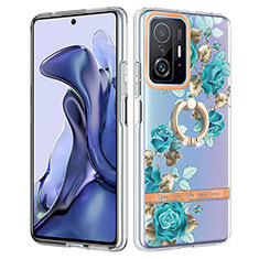 Coque Silicone Motif Fantaisie Souple Couleur Unie Etui Housse avec Support Bague Anneau Y06B pour Xiaomi Mi 11T Pro 5G Cyan