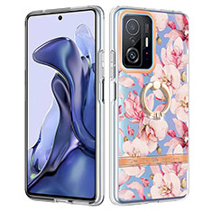 Coque Silicone Motif Fantaisie Souple Couleur Unie Etui Housse avec Support Bague Anneau Y06B pour Xiaomi Mi 11T Pro 5G Rose