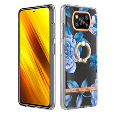 Coque Silicone Motif Fantaisie Souple Couleur Unie Etui Housse avec Support Bague Anneau Y06B pour Xiaomi Poco X3 Pro Bleu