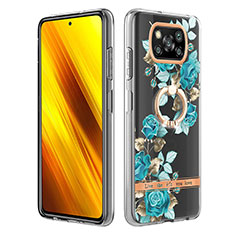 Coque Silicone Motif Fantaisie Souple Couleur Unie Etui Housse avec Support Bague Anneau Y06B pour Xiaomi Poco X3 Pro Cyan