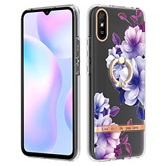 Coque Silicone Motif Fantaisie Souple Couleur Unie Etui Housse avec Support Bague Anneau Y06B pour Xiaomi Redmi 9i Violet