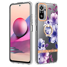 Coque Silicone Motif Fantaisie Souple Couleur Unie Etui Housse avec Support Bague Anneau Y06B pour Xiaomi Redmi Note 10 4G Violet