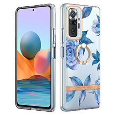 Coque Silicone Motif Fantaisie Souple Couleur Unie Etui Housse avec Support Bague Anneau Y06B pour Xiaomi Redmi Note 10 Pro 4G Bleu