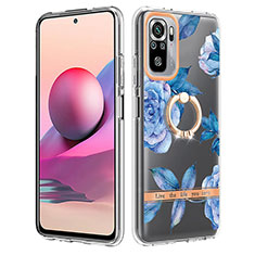 Coque Silicone Motif Fantaisie Souple Couleur Unie Etui Housse avec Support Bague Anneau Y06B pour Xiaomi Redmi Note 10S 4G Bleu