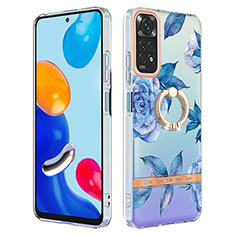 Coque Silicone Motif Fantaisie Souple Couleur Unie Etui Housse avec Support Bague Anneau Y06B pour Xiaomi Redmi Note 11 4G (2022) Bleu