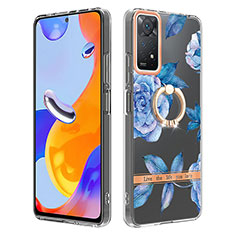 Coque Silicone Motif Fantaisie Souple Couleur Unie Etui Housse avec Support Bague Anneau Y06B pour Xiaomi Redmi Note 11 Pro 5G Bleu