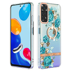 Coque Silicone Motif Fantaisie Souple Couleur Unie Etui Housse avec Support Bague Anneau Y06B pour Xiaomi Redmi Note 11S 4G Cyan