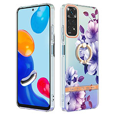 Coque Silicone Motif Fantaisie Souple Couleur Unie Etui Housse avec Support Bague Anneau Y06B pour Xiaomi Redmi Note 11S 4G Violet