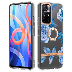 Coque Silicone Motif Fantaisie Souple Couleur Unie Etui Housse avec Support Bague Anneau Y06B pour Xiaomi Redmi Note 11S 5G Bleu