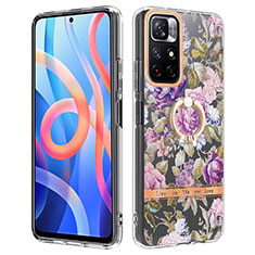 Coque Silicone Motif Fantaisie Souple Couleur Unie Etui Housse avec Support Bague Anneau Y06B pour Xiaomi Redmi Note 11S 5G Violet Clair