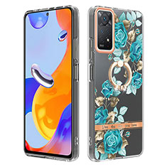 Coque Silicone Motif Fantaisie Souple Couleur Unie Etui Housse avec Support Bague Anneau Y06B pour Xiaomi Redmi Note 12 Pro 4G Cyan