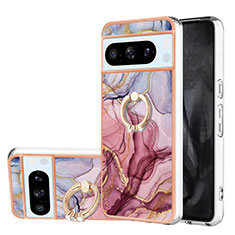 Coque Silicone Motif Fantaisie Souple Couleur Unie Etui Housse avec Support Bague Anneau YB1 pour Google Pixel 8 Pro 5G Violet Clair