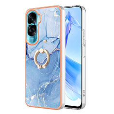 Coque Silicone Motif Fantaisie Souple Couleur Unie Etui Housse avec Support Bague Anneau YB1 pour Huawei Honor 90 Lite 5G Bleu